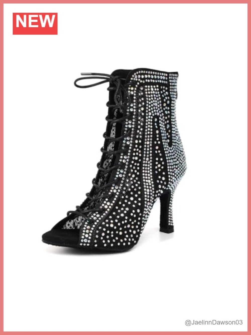 Women's Rhinestone Satin Ballet Dance Boots Suede Sole 3.33in Heel